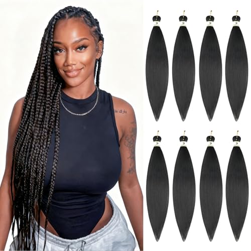 24-Inch Pre-Stretched Braiding Hair - 8 Pack Yaki Texture