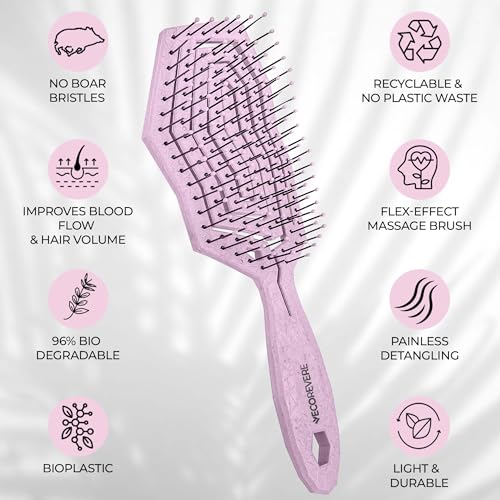 ECOREVERE Pink Detangler Brush for Women, Men & Kids - Vented Anti-Static Hair Comb