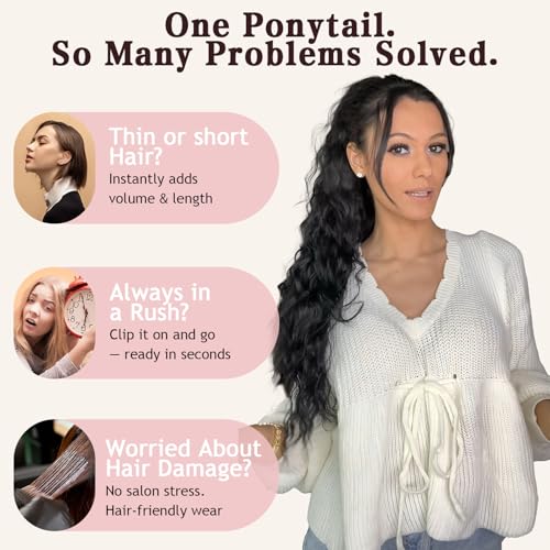 ORSUNCER Claw Long Wavy Ponytail Extension Black Brown 30" Curly Pony Tail Clip in Hair Extensions for Women fluffy Natural Looking Synthetic Hairpiece for Daily Use
