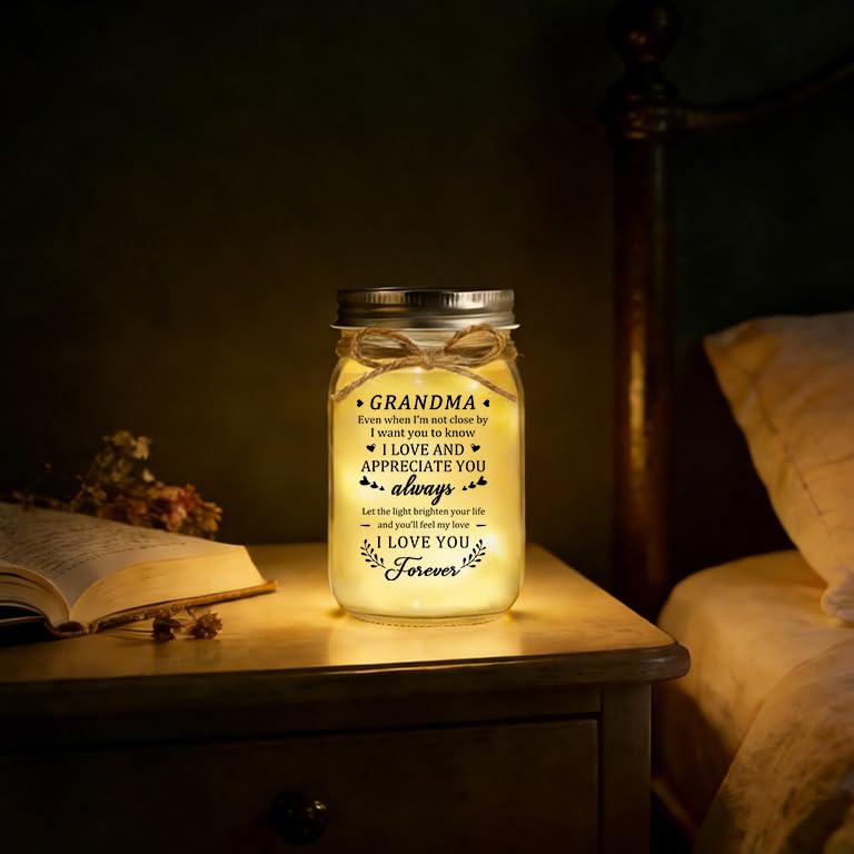 Grandma Night Light Mason Jar Gift - Warm Light Decor
