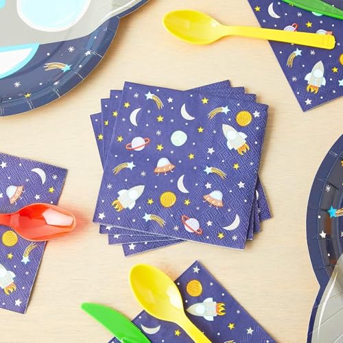 Rocket Ship Space Napkins - 50-Count, 3-Ply, 5x5 in - Kids Party Supplies