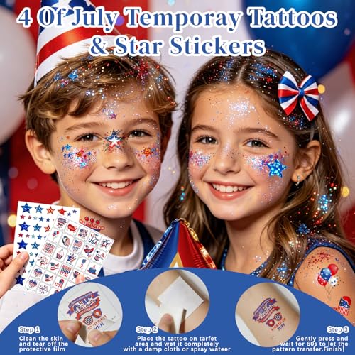 LuLuTone 4th of July Accessories Set #Set A Patriotic Body & Face Glitter Paint Stick & Tattoos