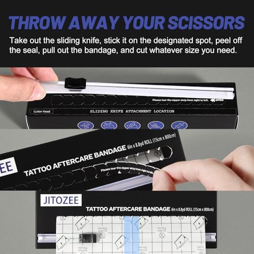 Tattoo Aftercare Bandage 6'' x 26 ft - Waterproof Healing Wrap with Sliding Knife