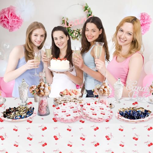 PHOGARY 40-Pack Pink Cherry Paper Plates - 7-Inch Scalloped Party Decor