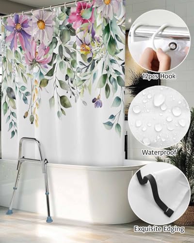 Floral Eucalyptus Split Shower Curtain - 72" Waterproof Fabric