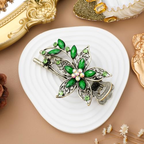 Beavorty Vintage Floral Hair Barrette Clip with Rhinestones
