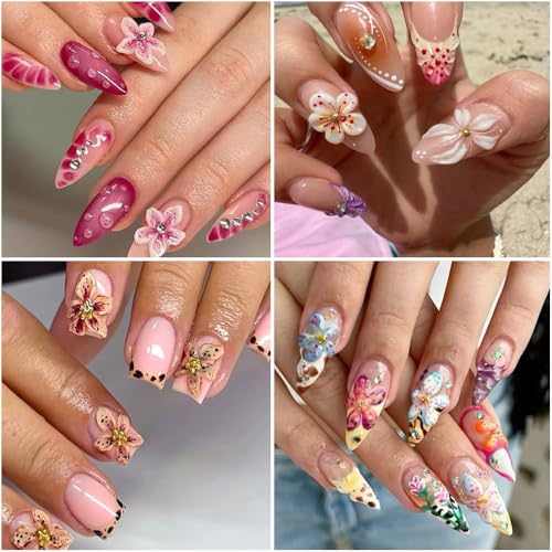 100Pcs 3D Colorful Flower Nail Charms for Nail Art - Hibiscus Design