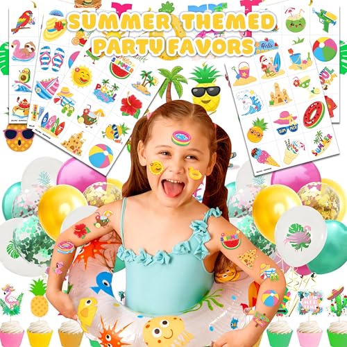 60 Pre-Cut Summer Temporary Tattoos for Kids - Hawaiian Designs