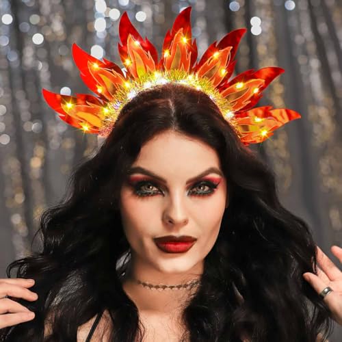 DRESBE LED Fire Flame Headband - Light Up Hair Accessory for Rave Parties