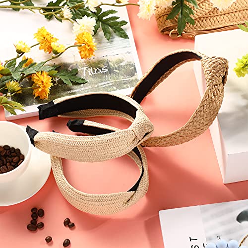 Juexica 3-Pack Straw Knotted Headbands in Straw Color – Boho Hairbands for Women & Girls