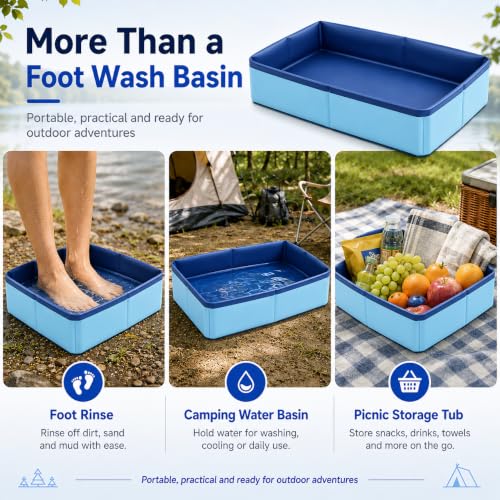 STARBRILLIANT Collapsible Square Pool Foot Bath - 19.69" Portable Rinse Basin
