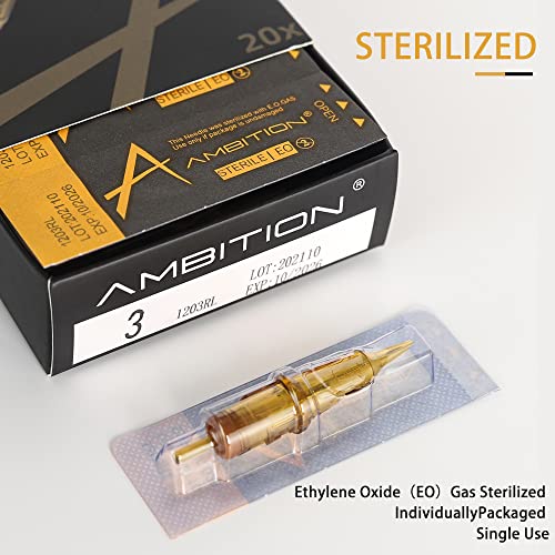 Ambition Glory #12 Standard 9RL Tattoo Cartridges - 20pcs Disposable 0.35mm Liner Needles