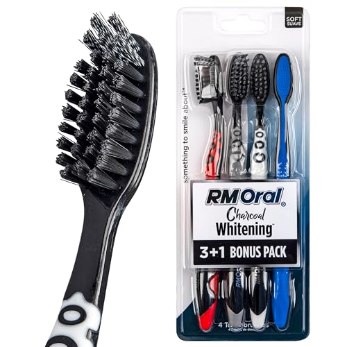 RM Oral Charcoal Whitening Toothbrush - 4 Count Soft Bristles