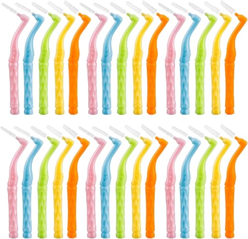 Maoerdental 50Pcs Interdental Brushes Angled L-Shaped 0.6-1.5mm Docking Case