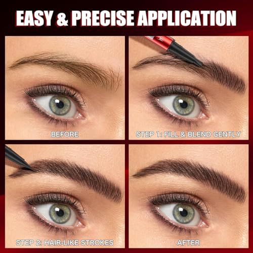 Lumiyou Microblading Eyebrow Pen with Dual Brush Tip - Waterproof & Long-Lasting (Black)