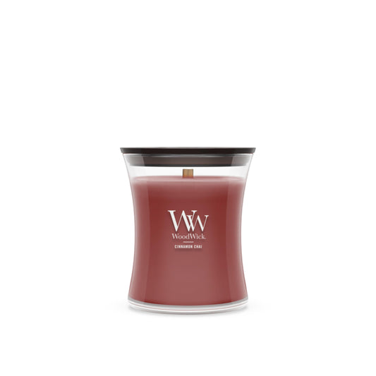 WoodWick Cinnamon Chai Holiday Candle Gifts for Women and Men, 9.7 oz Medium Hourglass Candle with Crackling Wick