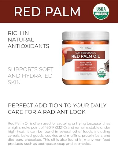 Velona USDA Organic Red Palm Oil - 8 fl oz, Virgin Cold Pressed in Jar