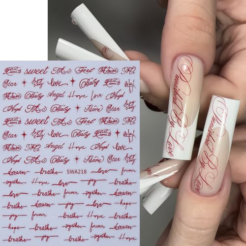 6 Sheets Cursive Letter Nail Stickers - 3D Self-Adhesive Nail Decals