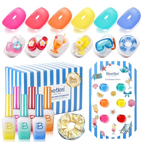 Beetles Sunstripe Neon Gel Nail Polish Set - 6 Vibrant Jelly Colors, 9ML