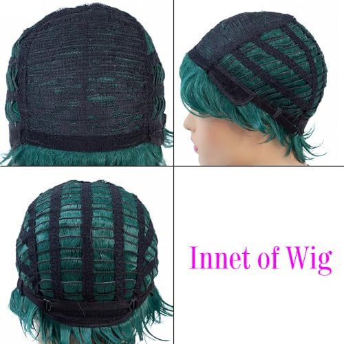Short Dark Green Curly Wig - Heat Resistant Synthetic Cosplay