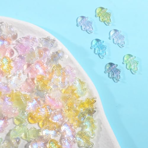 100pcs Jellyfish Nail Charms - Assorted 3D Resin Flatback Beads for Nail Art & Crafts