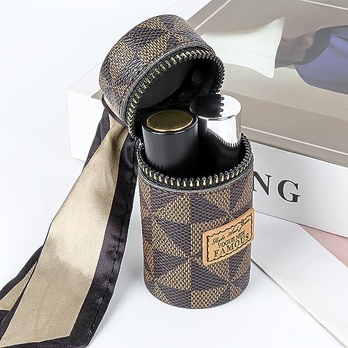 Adorila Brown Vegan Leather Lipstick Keychain with Scarf Charm - Compact Makeup Organizer