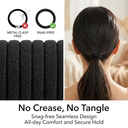 Ayogost Black Hair Ties - 100PCS Seamless No Damage Elastic Ponytail Holders