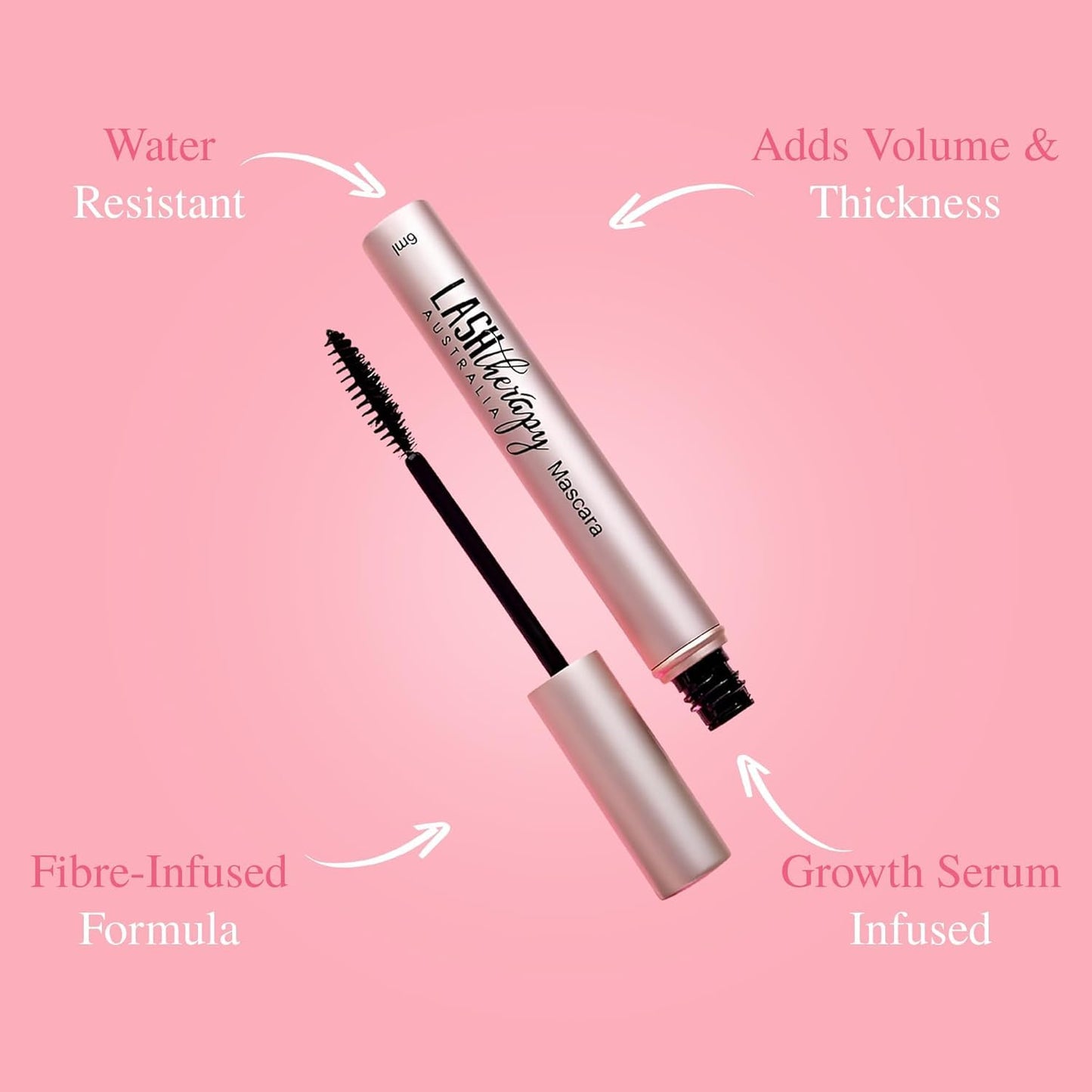 Lash Therapy Australia Growth Serum Infused Mascara, Smudge Proof & Waterproof, Natural For Sensitive Eyes, Volume & Length (Black) 6ml