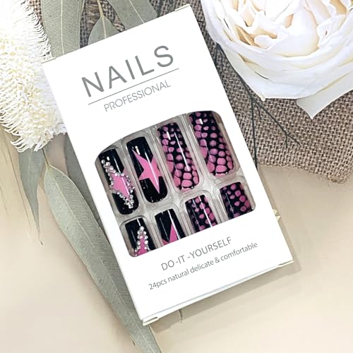 FIEONCIY Star Rhinestone Press On Coffin Nails - Glossy Full Cover Square Fake Manicure