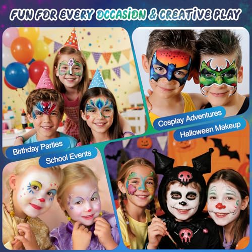 42-Color Face Painting Kit – Non-Toxic Water-Based Paint Set with Brushes & Stencils for Halloween, Cosplay & Festivals