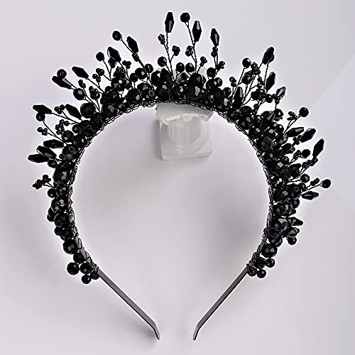 Black Pearl Tiara Hair Crown for Wedding & Bridal - Handmade Greek Goddess Style