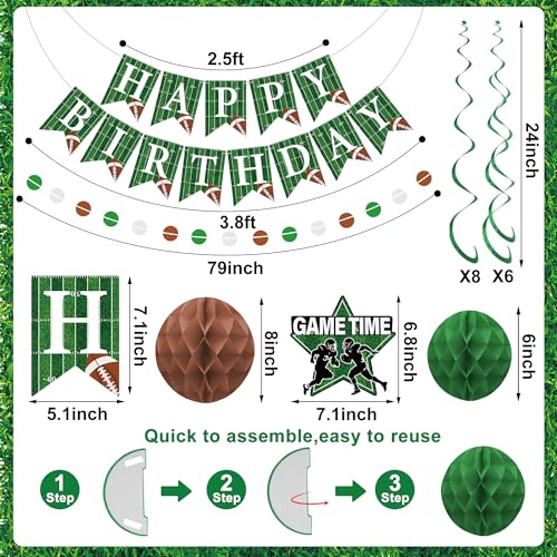 Football Birthday Party Decorations - Pre-Strung Banner & Swirls