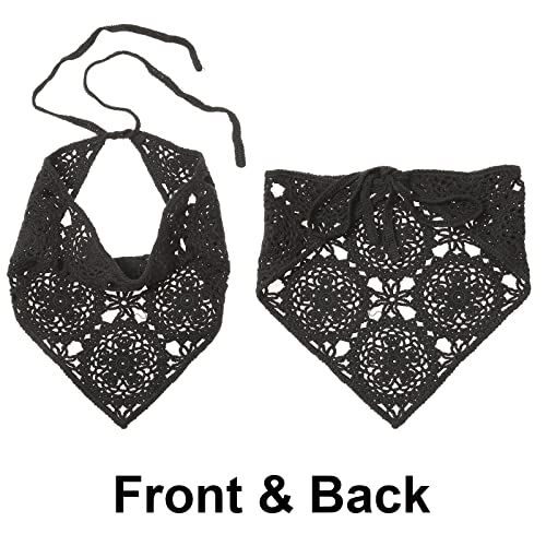 AWAYTR 2Pcs Black & White Crochet Boho Headband Set