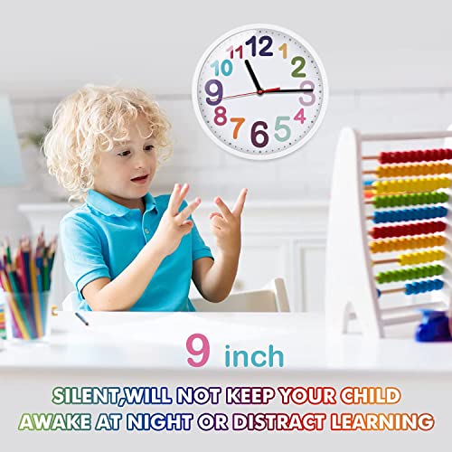Silent 9-Inch Wall Clock for Kids - Colorful Quartz Design