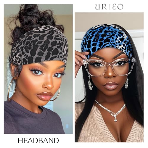Urieo Leopard Print Wide Headbands for Women - Stretchy Knotted Turban (4-Pack)