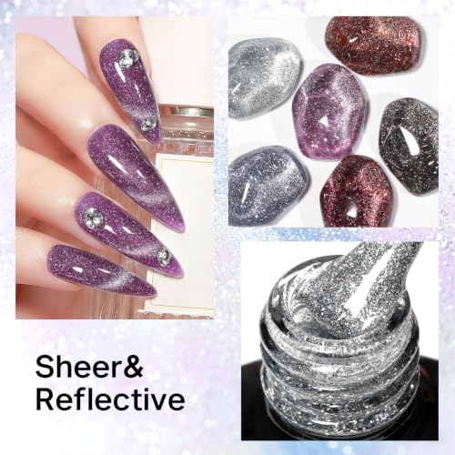 MIZHSE Reflective Diamond Gel Nail Polish Set - 12 Colors Glitter UV LED Kit