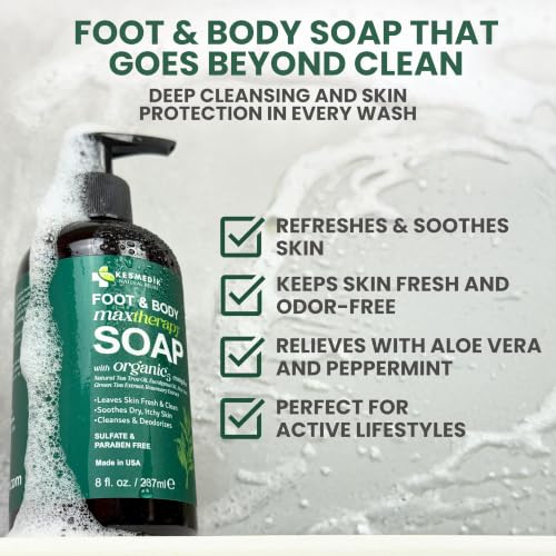 KESMEDIK Tea Tree Oil Body Wash Soap with Peppermint, 8 Fl Oz (Pack of 2) - Deep Cleansing & Refreshing for Feet & Body