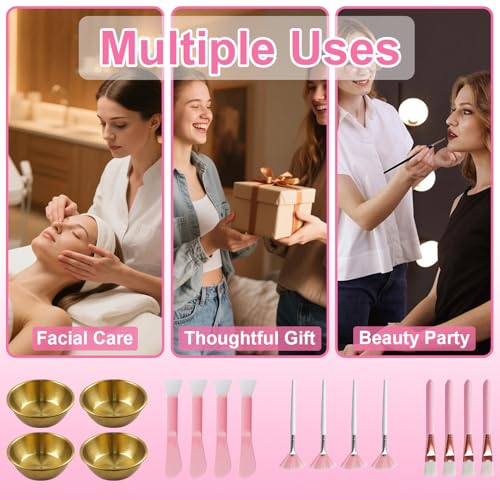 SPNKMJUJ 16PCS Gold Esthetician Facial Supplies Set - Stainless Steel Mixing Bowls & Brushes