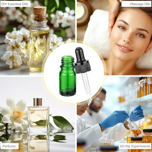 JIWU Green 5ml Glass Dropper Bottles with Funnels - Sample Vials for Essential Oils