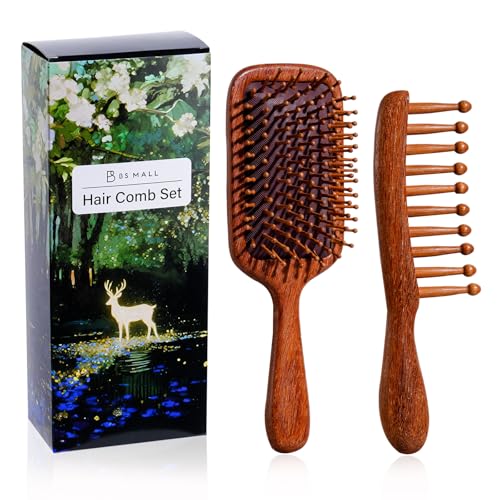 BS-MALL Premium Sandalwood Wide Tooth Hair Comb Set - 2 Pcs