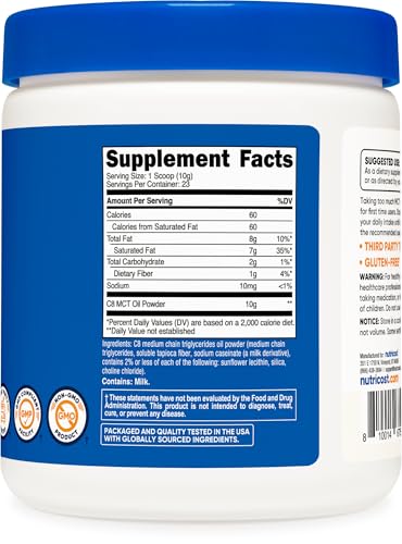 Nutricost C8 MCT Oil Powder - 95% Pure Keto Supplement, 8oz