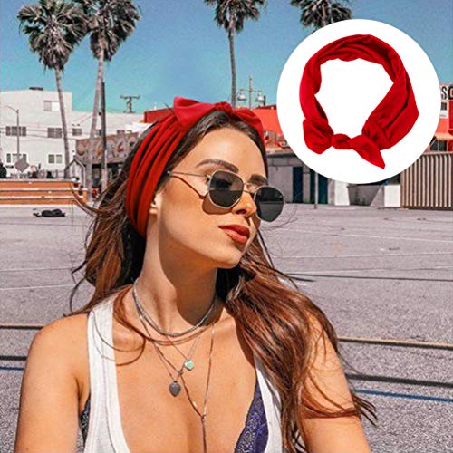 DRESHOW 6-Pack Adjustable Knotted Headbands for Women – Non-Slip Sports Hair Bands (Red, Black, Dark Purple, Coral Red, Navy, Silvery Grey)