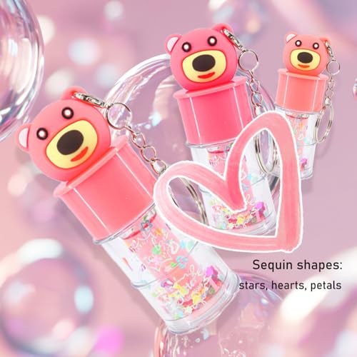 6 Pcs Hydrating Shimmer Lip Gloss Set with Cute Bear Keychain Design