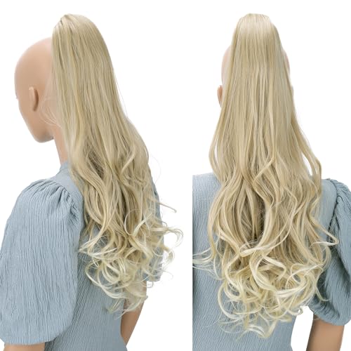 CAISHA 24-Inch Blond Mix #16T613 Wavy Ponytail Extension, Heat-Resistant Synthetic Hair