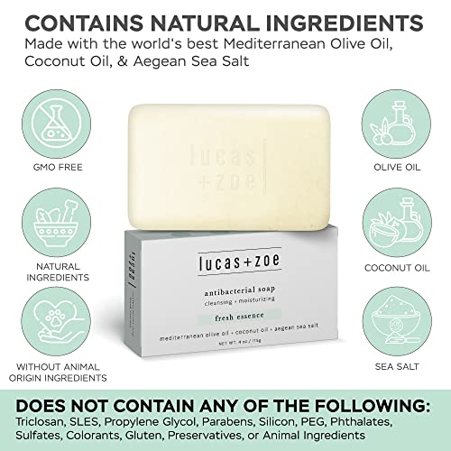 Lucas + Zoe Fresh Essence Antiseptic Bar Soap 4oz with Natural Olive & Coconut Oil