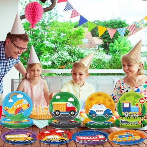 48-Pack Transportation Paper Plates - 7-Inch Car Birthday Party Tableware