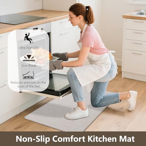 Non-Slip Washable Kitchen Mat 17"x30" | Light Brown Beige with Rubber Backing