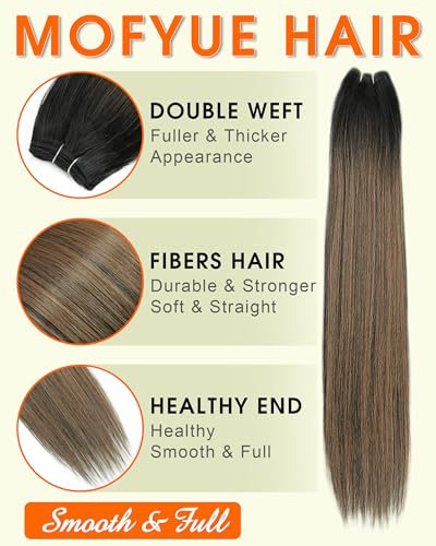 Mofyue 26 Inch Straight Synthetic Hair Extensions, Ombre Honey Blonde, 3 Pack