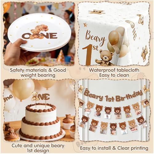 Beary First Birthday Decorations Set for Boys & Girls - 20 Guests
