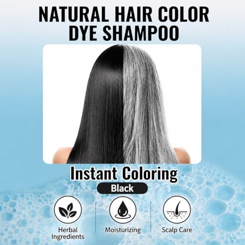 3-in-1 Hair Dye Shampoo - Black Color & Shine 16.9 oz | Herbal Formula for Gray Coverage